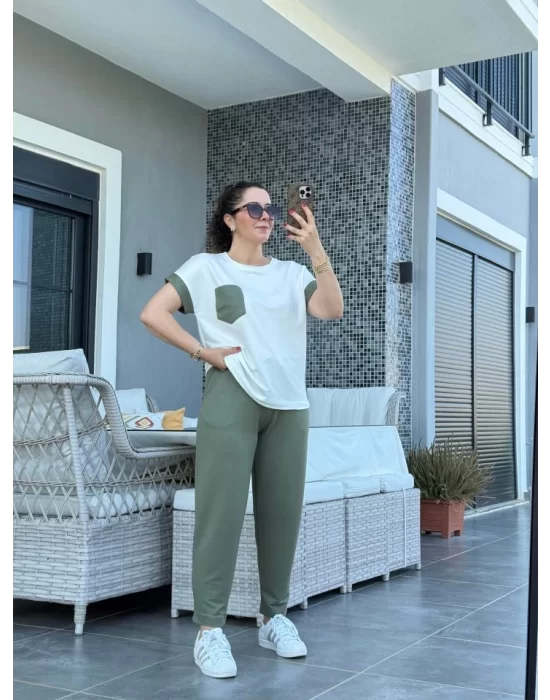 Kadın Kristal Kumaş Garnili Cep Detaylı Ikili Takım