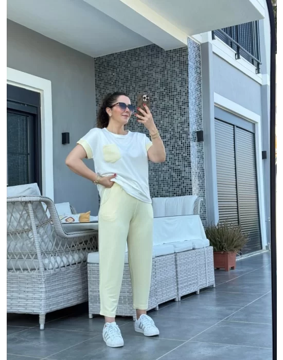 Kadın Kristal Kumaş Garnili Cep Detaylı Ikili Takım