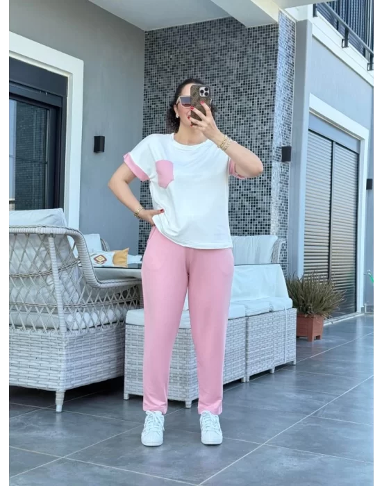 Kadın Kristal Kumaş Garnili Cep Detaylı Ikili Takım