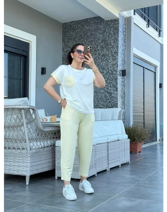 Kadın Kristal Kumaş Garnili Cep Detaylı Ikili Takım