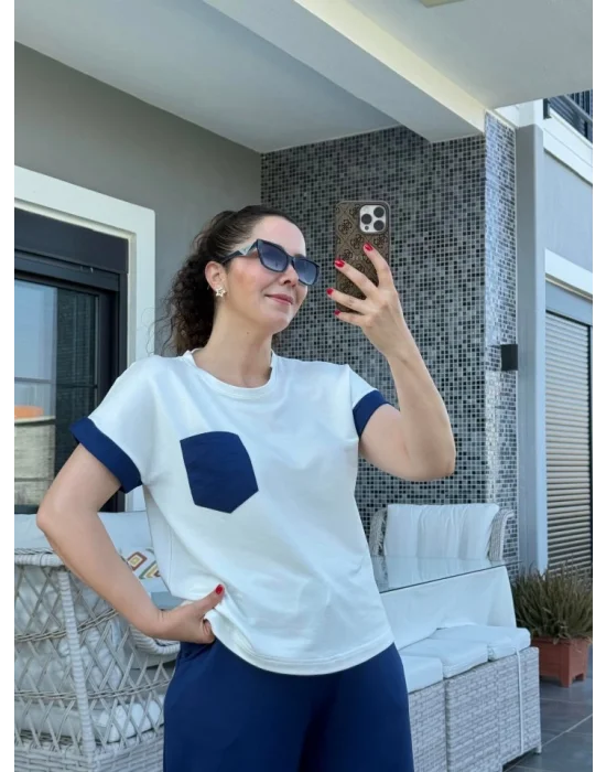 Kadın Kristal Kumaş Garnili Cep Detaylı Ikili Takım