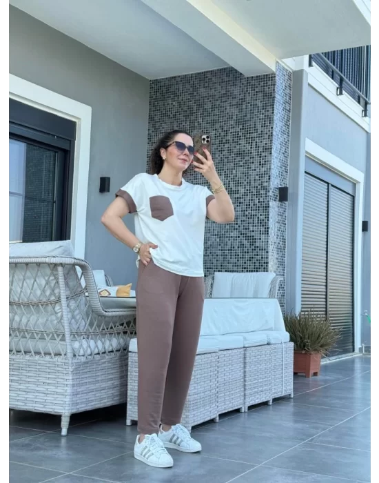 Kadın Kristal Kumaş Garnili Cep Detaylı Ikili Takım