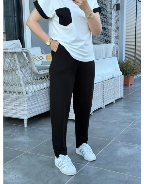 Kadın Kristal Kumaş Garnili Cep Detaylı Ikili Takım
