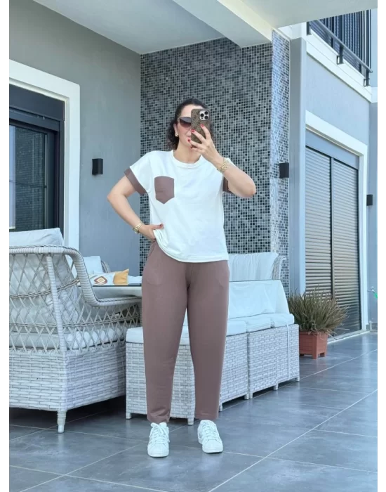Kadın Kristal Kumaş Garnili Cep Detaylı Ikili Takım