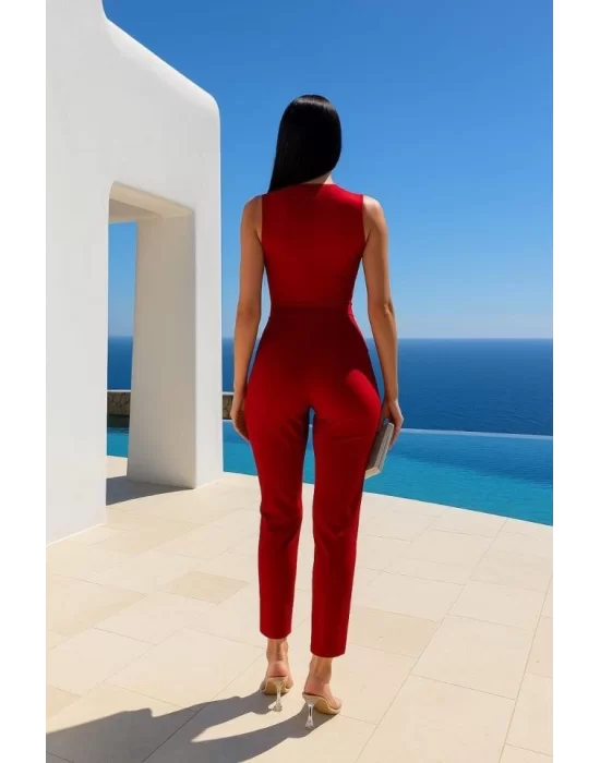 Kadın Kruvaze Yaka Dantel Güpür Ve Kuşak Detay Tulum