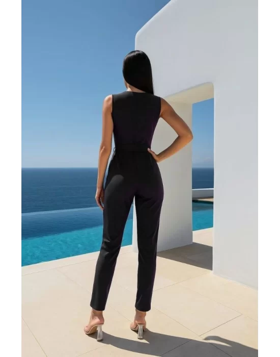 Kadın Kruvaze Yaka Dantel Güpür Ve Kuşak Detay Tulum
