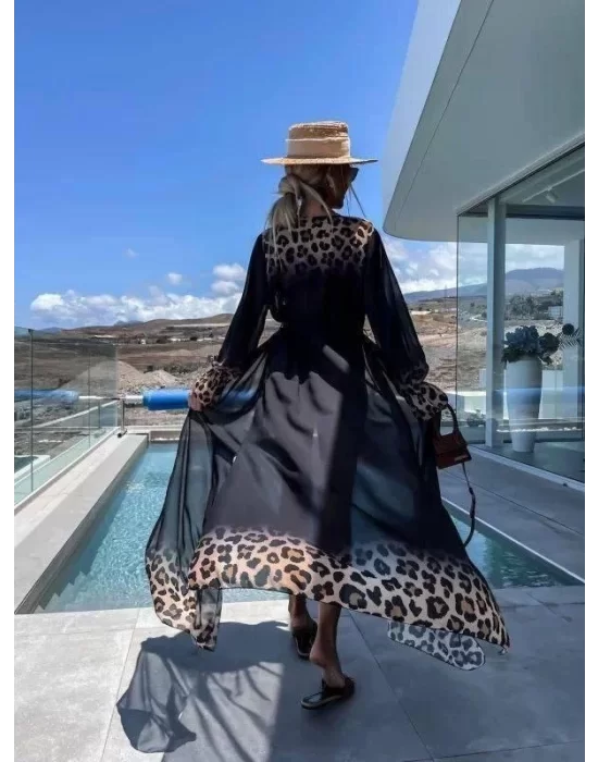 Kadın Leopar Detay şifon Pareo