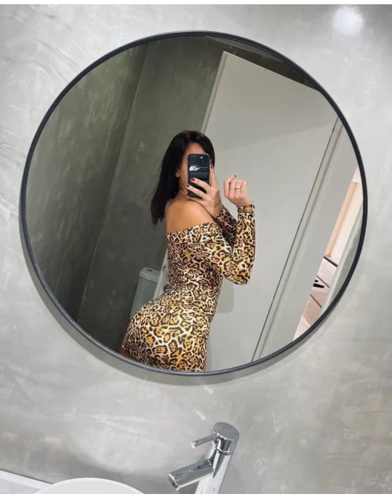 Kadın Madonna Mendil Yaka Leopar Desen Mini Elbise