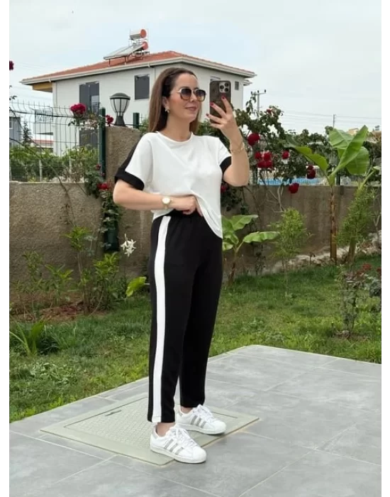 Kadın Modal Dokulu Kumaş Yanı şeritli Takım
