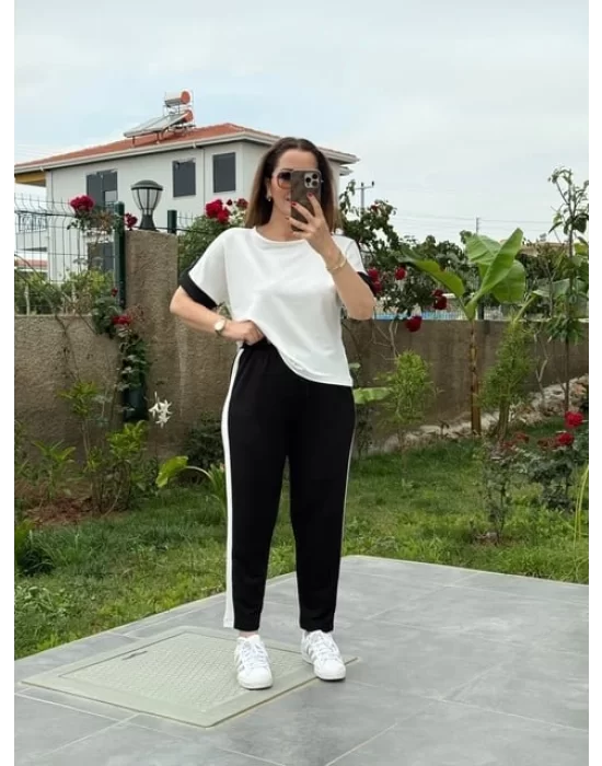 Kadın Modal Dokulu Kumaş Yanı şeritli Takım