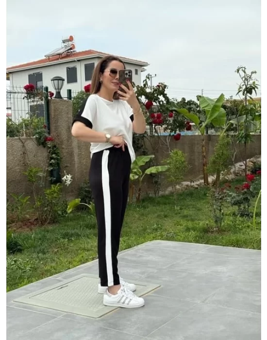 Kadın Modal Dokulu Kumaş Yanı şeritli Takım