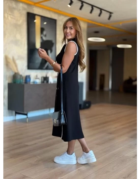 Kadın Modal Kumaş Fermuarlı Kolsuz Midi Boy Elbise