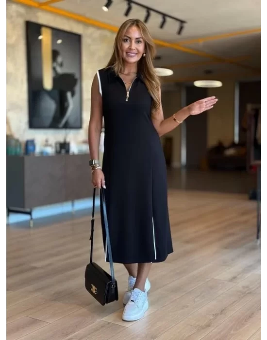 Kadın Modal Kumaş Fermuarlı Kolsuz Midi Boy Elbise