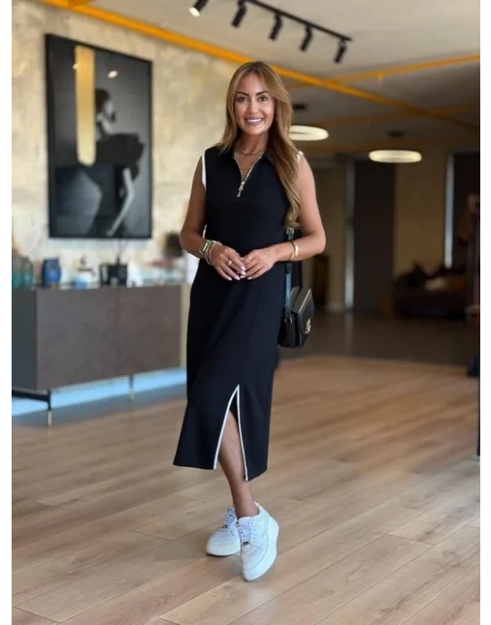 Kadın Modal Kumaş Fermuarlı Kolsuz Midi Boy Elbise