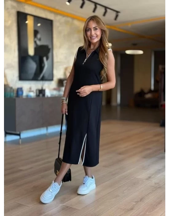 Kadın Modal Kumaş Fermuarlı Kolsuz Midi Boy Elbise