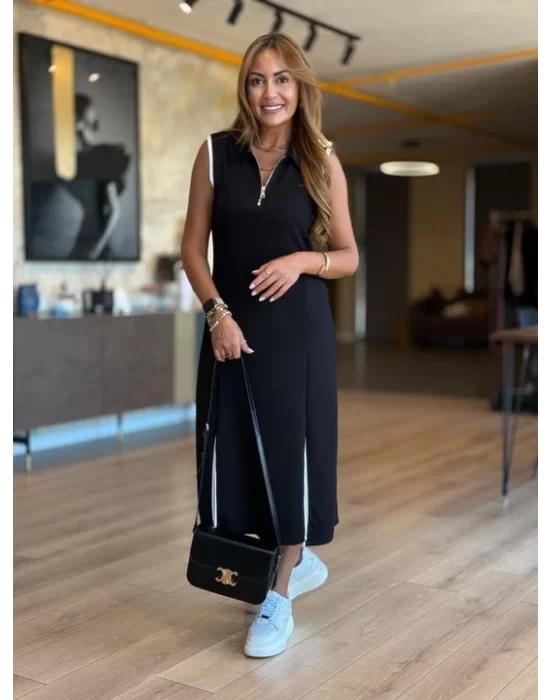 Kadın Modal Kumaş Fermuarlı Kolsuz Midi Boy Elbise