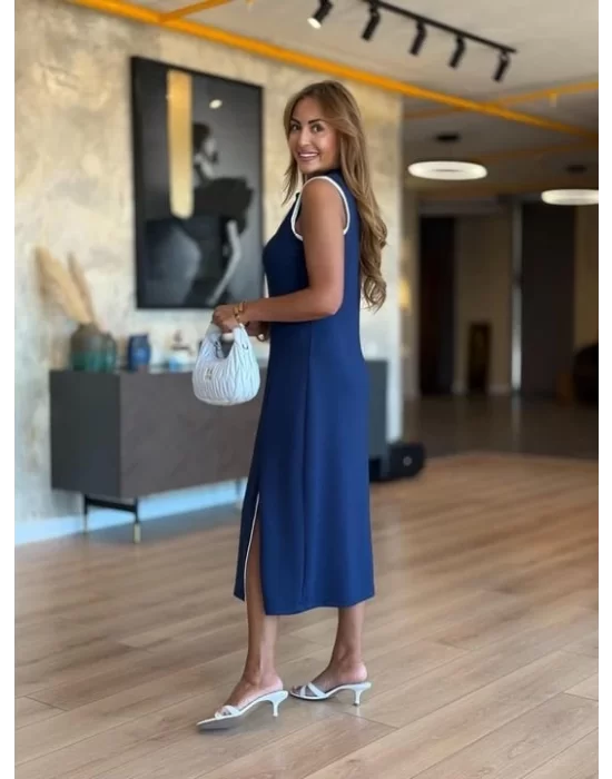Kadın Modal Kumaş Fermuarlı Kolsuz Midi Boy Elbise