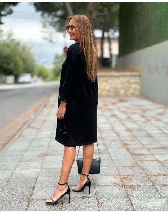 Kadın Modal Kumaş Kol Ve Etek Ucu Payetl Elbise