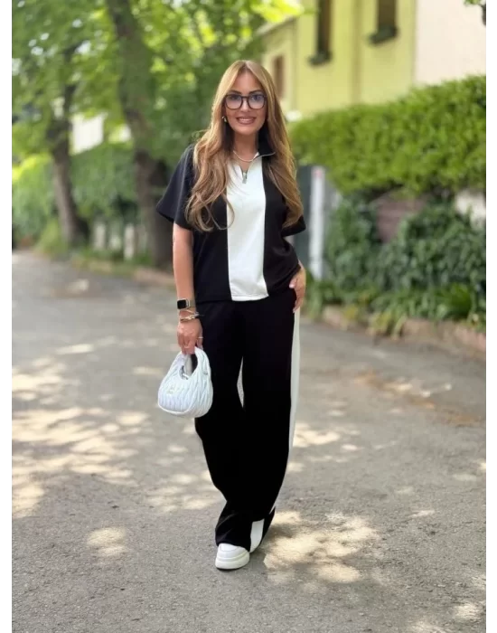 Kadın Modal Kumaş Yakası Fermuarlı şerit Detaylı Takım