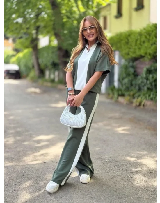 Kadın Modal Kumaş Yakası Fermuarlı şerit Detaylı Takım