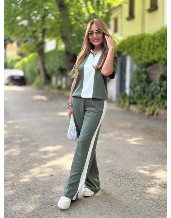 Kadın Modal Kumaş Yakası Fermuarlı şerit Detaylı Takım