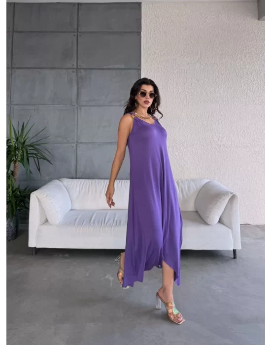 Kadın Omuz Askılı Toka Detay Maxi Boy Elbise