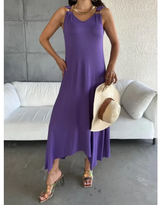 Kadın Omuz Askılı Toka Detay Maxi Boy Elbise