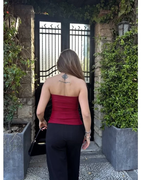 Kadın Ottoman Kumaş Düğme Detaylı Büstiyer Crop