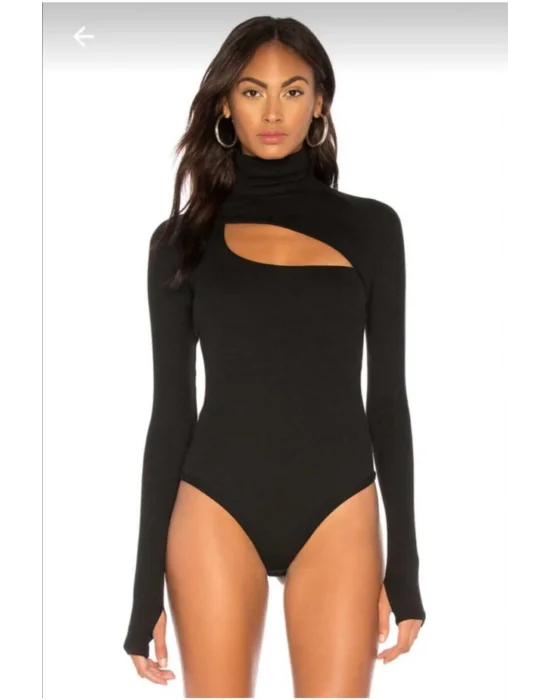 Kadın Parmak Geçmeli Milano Balıkçı Yaka Ipek Jarse Bodysuit