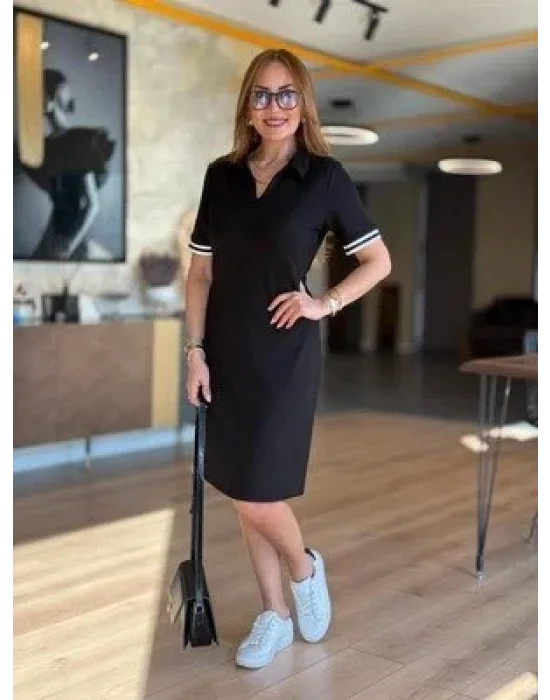 Kadın Polo Yaka Kol Ribanalı Çift Sweat Elbise