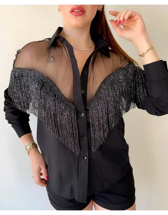 Kadın Püskül Detay Poplin Gömlek Bluz Fırsat Ürün