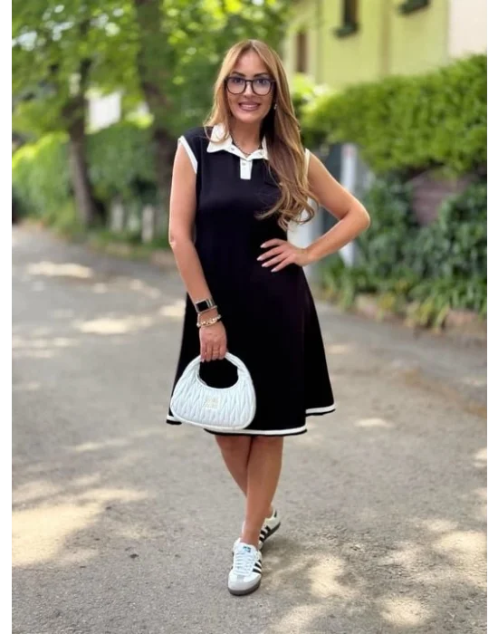 Kadın Ribana Detaylı Sıfır Kol Midi Boy Elbise