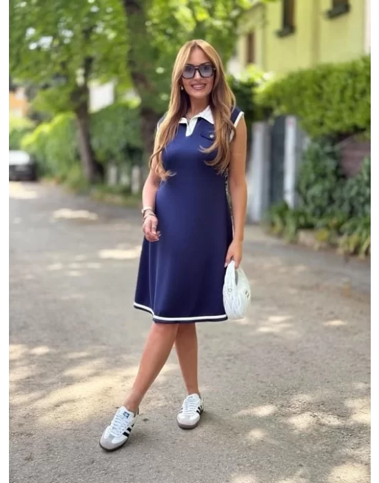 Kadın Ribana Detaylı Sıfır Kol Midi Boy Elbise