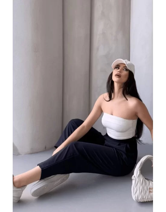 Kadın Scuba Krep Likralı Yan Fermuarlı Lastikli Harem Pantolon