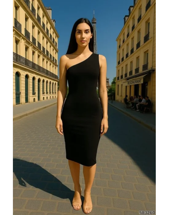 Kadın Sendy Kumaş Tek Omuz Midi Boy Elbise