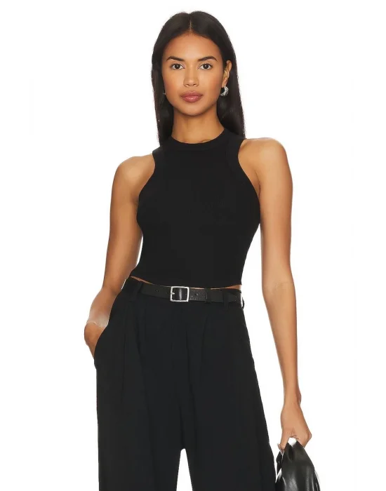 Kadın Sıfır Kol Basic Çift Kat İpek Jarse Crop Top