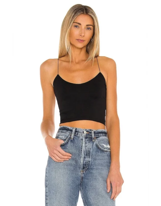 Kadın Sıfır Kol İp Askılı Çift Kat İpek Jarse Crop Top