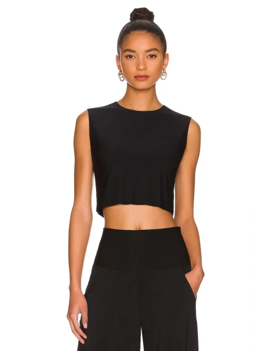 Kadın Sıfır Kol İpek Jarse Crop Top