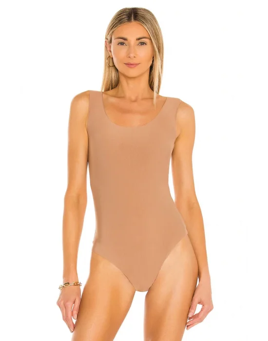 MetuCa Kadın Bej U Yaka Kalın Askılı Jarse Kumaş Vücudu Saran Tanga Kesim Bodysuit Zıbın