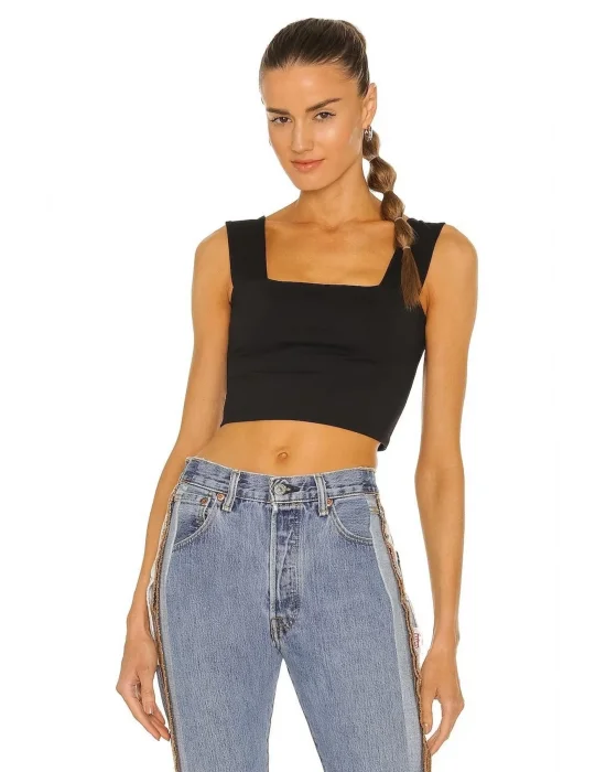 Kadın Sıfır Kol Kalın Askı Çift Kat Ipek Jarse Crop Top