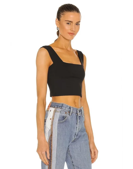 Kadın Sıfır Kol Kalın Askı Çift Kat Ipek Jarse Crop Top