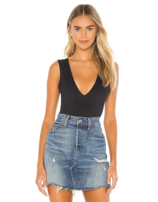 Kadın Sıfır Kol Sırt Ve Ön Dekolteli Ipek Jarse Bodysuit