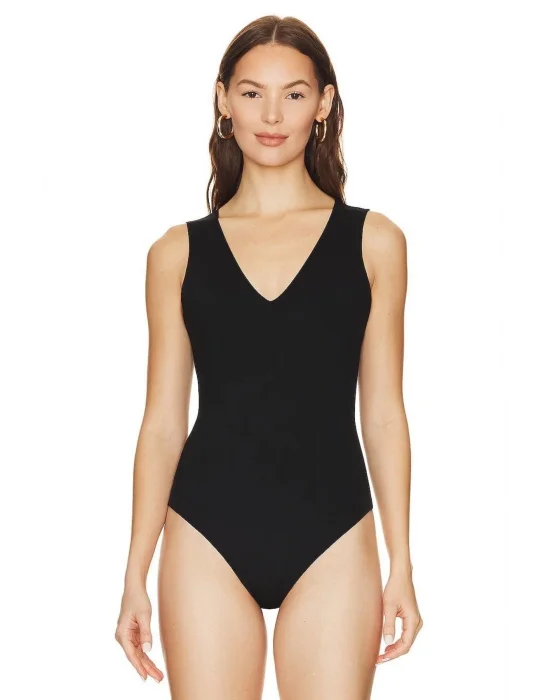 Kadın Sıfır Kol V Yaka Çift Kat Ipek Jarse Bodysuit