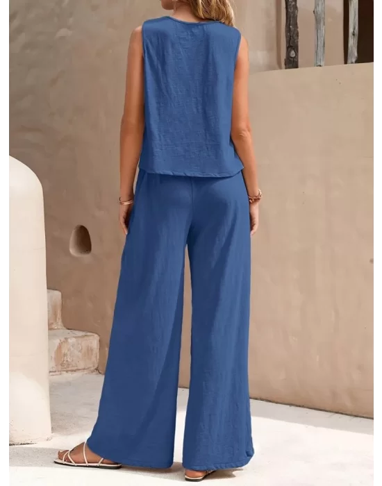 Kadın Sıfır Kollu Bisiklet Yaka Aerobin Bluz Ve Pantolon Ikili Takım