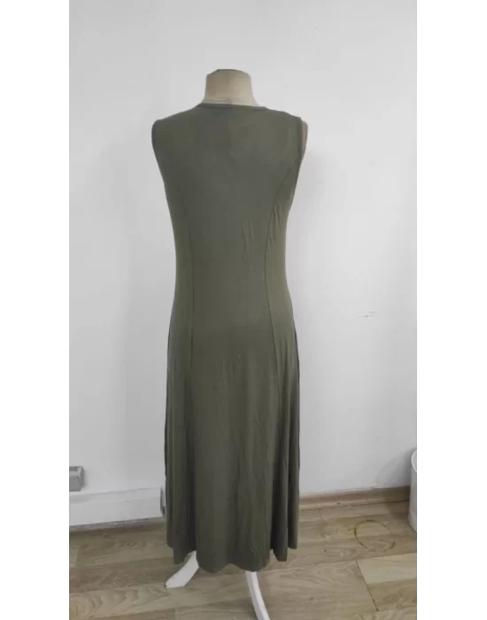 Kadın Sıfır Kollu Bisiklet Yaka Viskon Elbise