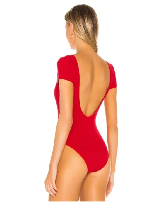 Kadın Sırt Dekolteli Bisiklet Yaka Ipek Jarse Bodysuit
