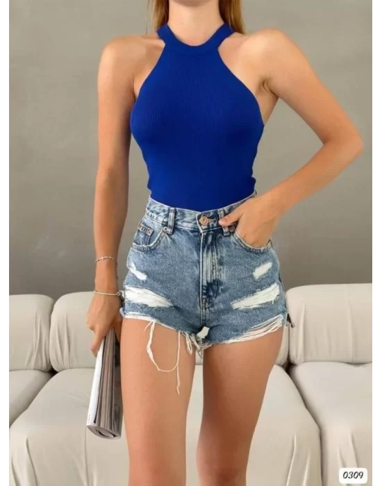 Kadın Sırt Dekolteli Triko Bluz