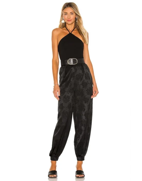 Kadın Siyah Boyundan Bağlamalı Ipek Jarse Bodysuit