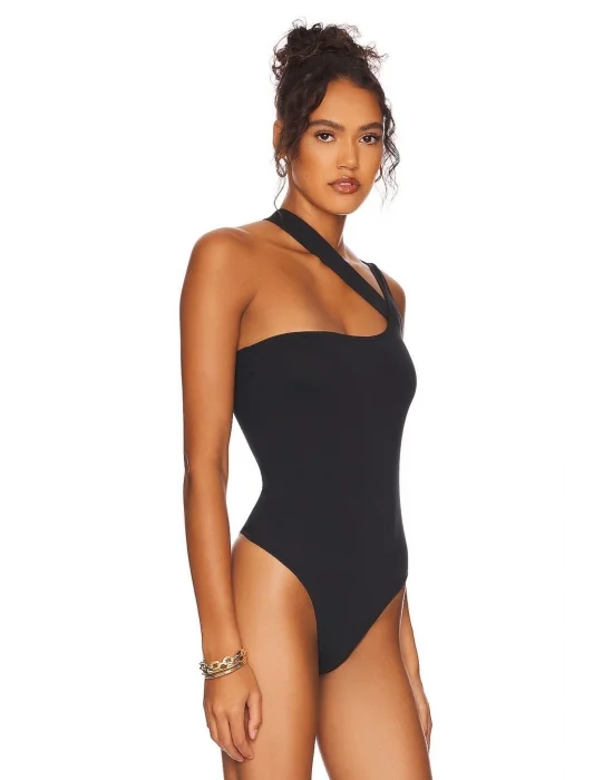 Kadın Siyah Çapraz Askılı Tek Omuz Bodysuit