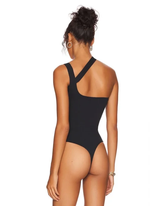 Kadın Siyah Çapraz Askılı Tek Omuz Bodysuit